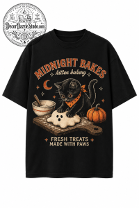 Vintage Black Cat Halloween Bakery T-Shirt