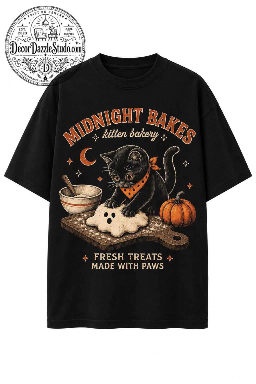Vintage Black Cat Halloween Bakery T-Shirt